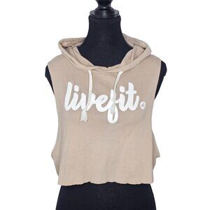 Live Fit LVFT Women's Cream/Beige Sleeveless Hooded Crop Top, Size Small